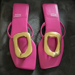 Jeffrey Campbell Fuchsia Sandals with Bold Gold Detail